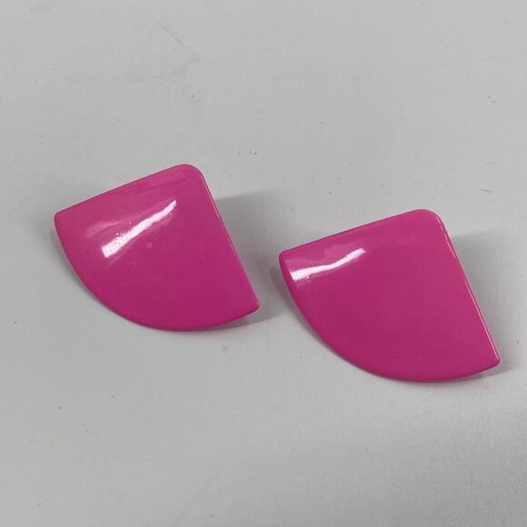 Vintage 80s pink triangle fan stud earrings - Picture 1 of 3